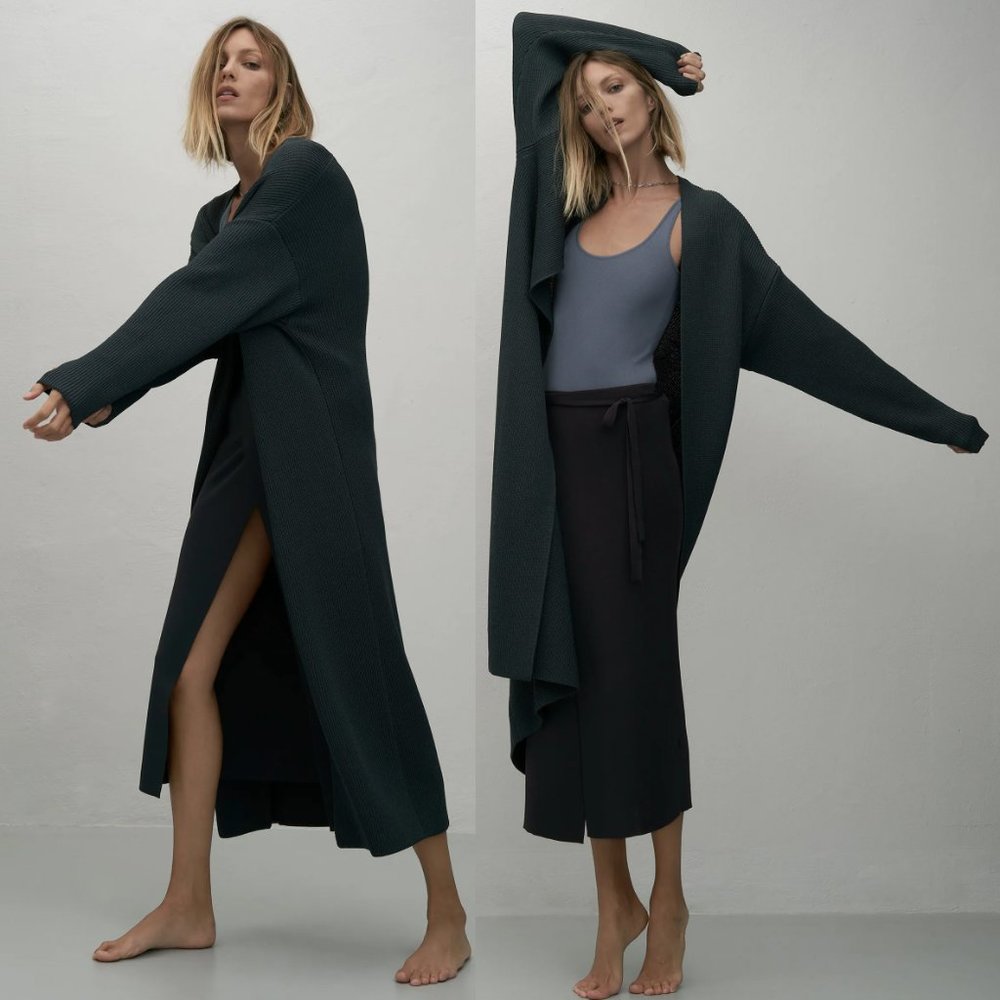 Zara Long Knit Open Front Maxi Cardigan Teal M